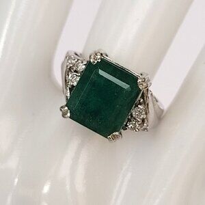 Vintage 14K White Gold Emerald & Diamond Cocktail Ring